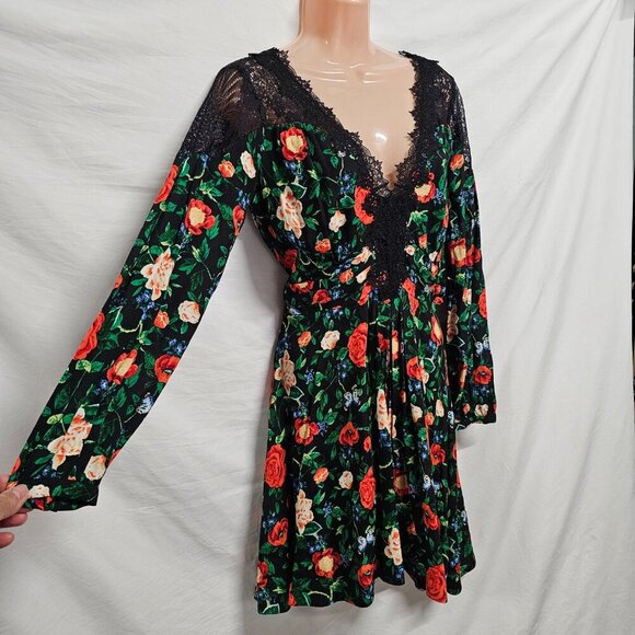 By Anthropologie Lacy V-Neck Mini Dress Women Size 4 Black - Picture 7 of 14